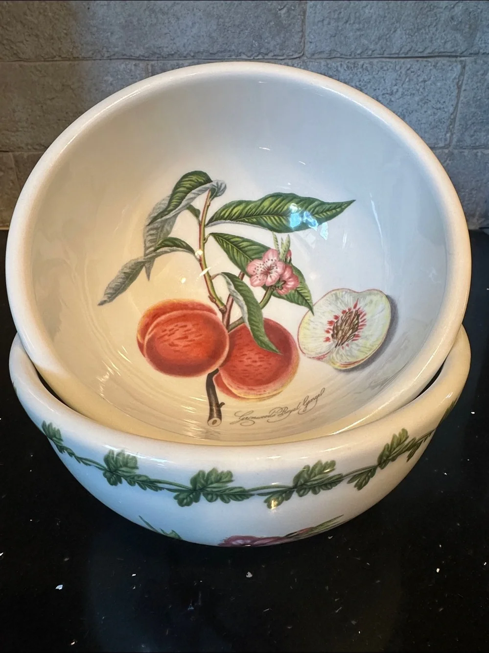 Set of Two Portmeirion Pomona Salad/Dessert/Fruit Bowls with Fruit Illustrations